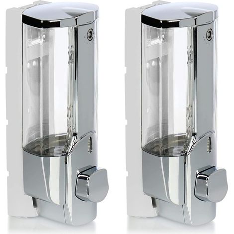 Distributeur de savon mural 2x  Rechargeable 380ml  Installation facile avec vis et chevilles  Pour gel douche et lotions (chromé) (1/5)