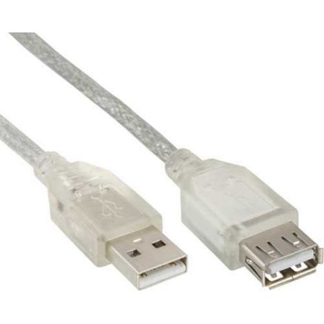Rallonge USB 2.0 - Mâle/Femelle Type A - Double Blindage - Transparent - 5 M