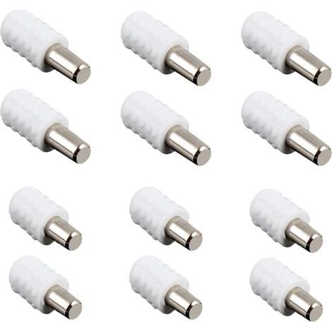Lot de 12 taquets d'étagère, supports d'étagère, goujons d'étagère, chevilles, supports d'étagère, pour accessoires de bureau d'armoire, blanc, 21 x 8 mm (1/4)