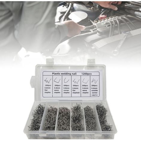 Lot de 1200 clous de soudure plastique pour pare-chocs auto, agrafes chaudes et fils de réparation avec boîte de rangement (1/5)
