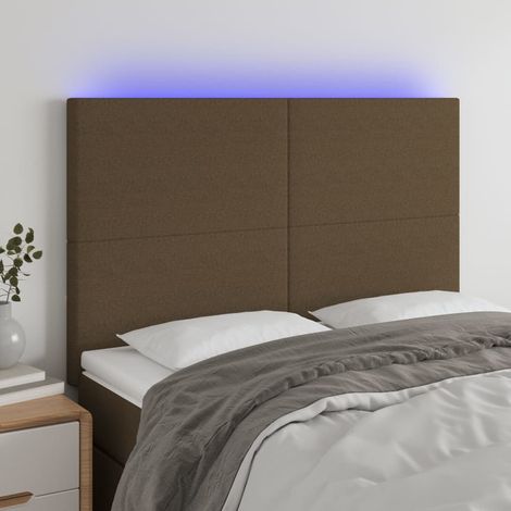 vidaXL Tête de lit à LED Marron foncé 144x5x118/128 cm Tissu (1/5)