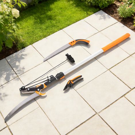 2-in-1 Teleskop-Gartenschere, Handsäge, Gartenschere mit Sicherheitsverriegelung, 2 m Teleskopstange aus Aluminium