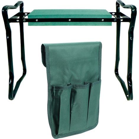 Repose-genoux et siège de jardin 2 en 1, siège pliable avec rembourrage en mousse EVA et sac à outils amovible, cadre en acier robuste, aucun assemblage requis, tabouret de jardin portable (1/4)