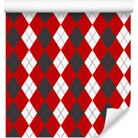 Papier peint à carreaux rouges, corail et blancs, 50 x 1000 cm (1/5)