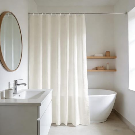 Rideau de Douche crème 180 x 240 cm, Lavable Beige en Polyester Hydrofuge avec œillets métalliques, Largeur 180 x Hauteur 240 cm (1/5)