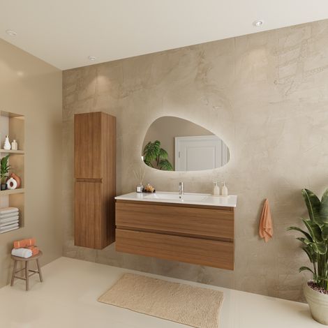 Ensemble Meuble Vasque 100 Cm Avec Colonne - Chêne Chaud - Lavabo (1/5)