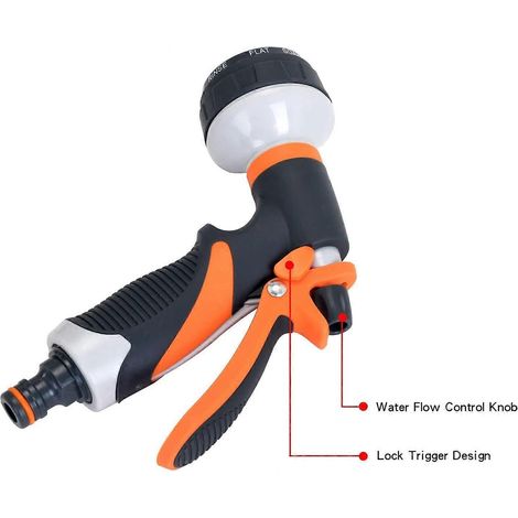 Garden Hose Spray Gun Nozzle High Pressure 8 Pattern Hose Gun Rear Trigger Anti-Slip Spray Nozzle Gun for Garden Watering Washing Cleaning (1/4)