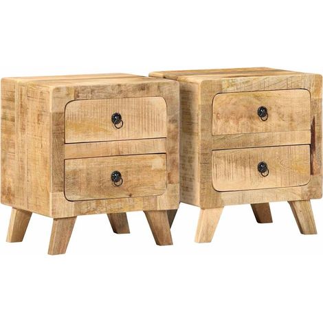 Nachttisch 2 Stk. 40x32x46 cm Raues Massivholz Mango