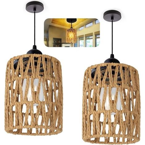 2 teiliger Boho Rattan Lampenschirm E12/E14 Lampenschirm kleine Rattan Pendelleuchte Ersatzschirm Zubehör Tischlampe, Pendelleuchte, Deckenleucht (1/5)
