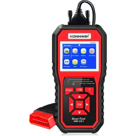 OBDII Code Reader (KW850-Red) Professional OBDII Auto Scanner Car Diagnostic Tool with Check Engine Light for Cars from 1996 onwards (1/5)