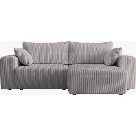 MILEA Canapé d'angle convertible et réversible en velours côtelé gris clair (1/5)