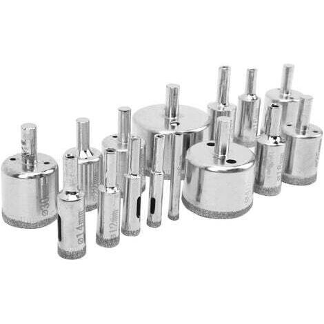 15pcs Diamond Drill Bit Set Hole Saw Set Marble Ceramic Glass Cutting Tool 650mm 0.2-2.0in (1/4)