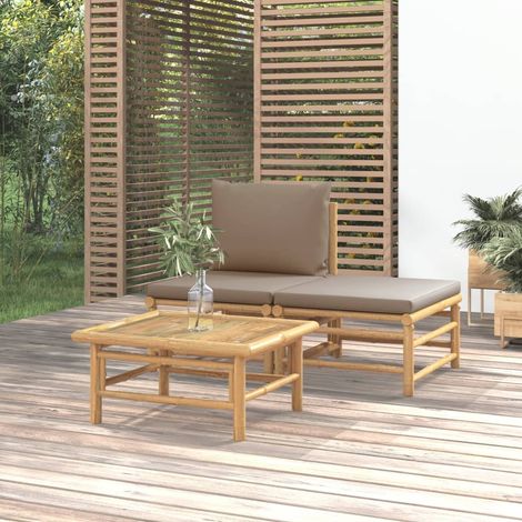 3 pcs Salon de jardin Salon d'extérieur Ensemble Meuble de Jardin Mobilier d'Extérieur avec coussins taupe bambou XFNRX272388 (1/5)