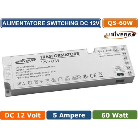 ALIMENTATORE SWITCHING DC 12V 60W 5A 7 USCITE 3 INGRESSO SENSORE PER STRIP LED