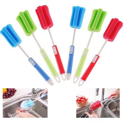 Lot de 6 balais de nettoyage pour bouteilles, brosses à éponge douce et manche long-AquaForge (1/5)