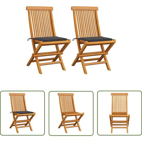 Chaises de jardin avec coussins anthracite 2 pcs Bois de teck (1/5)