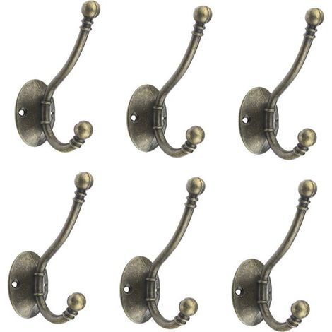 6er-Set Haken – Bronze – 9,6 x 5,6 cm – Zinklegierung – Haken – Doppelhaken – Handtuchhalter – Wandhaken – Haken mit Schrauben