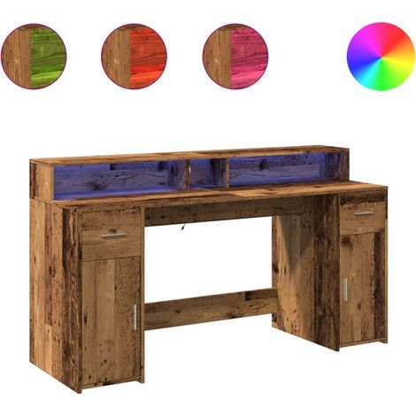 Maison Exclusive - LED-Schreibtisch Altholz-Optik 160x55x91 cm Ho