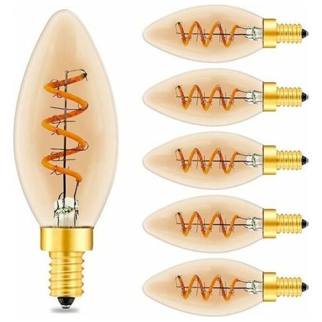 BUNTHAUS Ampoule Vintage E14 Led De Bougie C35, 3W Spirale Filament Ampoule Led Dimmable E14, Verre Ambre, Haute CRI95, Ampoule Led Blanc Chaud 2200K, Remplace Ampoule Edison 40W ou 25W. Paquet de 6
