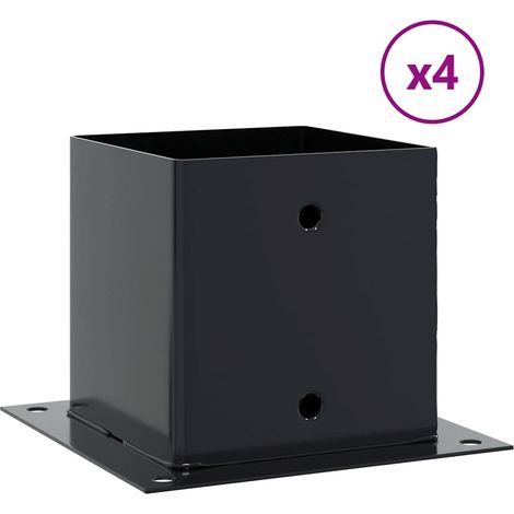 Vidaxl – Bases de poteau carrées 4 pcs – Acier enduit de poudre – Dimensions 141x141 mm – Hauteur 15 cm – Pour béton et bois
