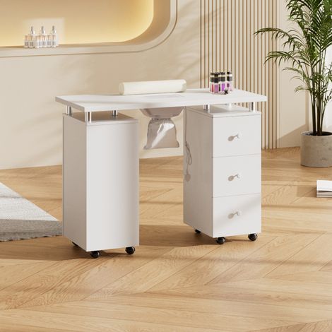 White Manicure Table with Dust Collector and Wrist Cushion (1/3)