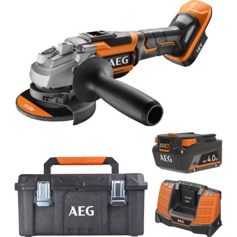 Pack AEG 18V - Smerigliatrice senza spazzola 125 mm - Batteria 4.0 Ah - Caricatore - Scatola di conservazione