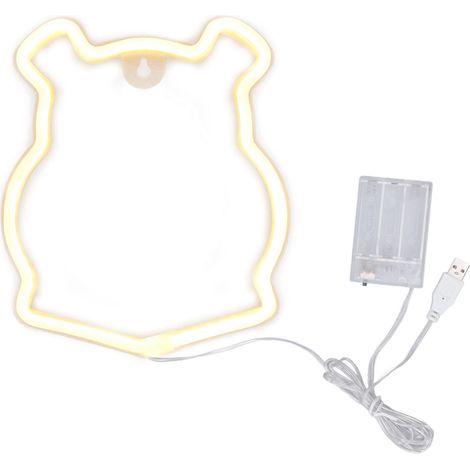 Ortviai Panneau LED en forme d'ours néon chaud – Décoration murale rechargeable USB ou piles, 22 x 18 cm (1/5)