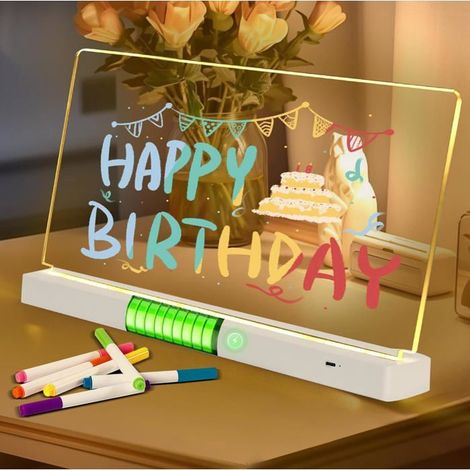 Tableau lumineux message LED – 7 stylos néon, support réglable – Effaçable – Cadeau créatif (1/4)