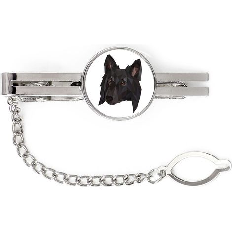 Pastore Belga, Bovaro Belga - fermacravatta geometrico con foto e scritta Art-Dog (1/4)