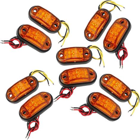 Lot de 10 feux de gabarit ovales à 2 LED ambrées pour remorque, voiture ou camion. (1/5)