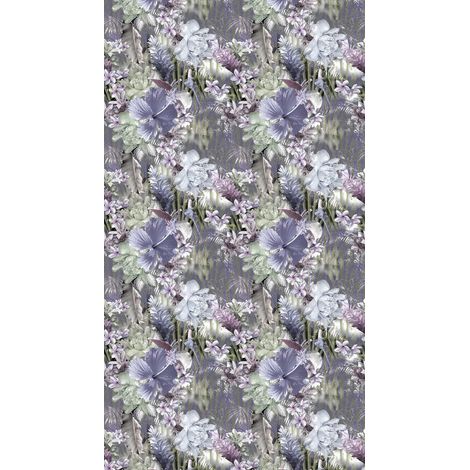 Flowers, rideau imprimé fleurs violettes, roses et blanches 140x245 cm, 1 pièce (1/2)