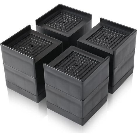 4 Pièces Rehausseur Meuble, Rehausseur Pieds de Lit, Pied Meuble, Plastique Antidérapant Rehausseur Pieds de Bureau, pour Canapé, Table, Noir (75mmX58mmX58mm) (1/5)