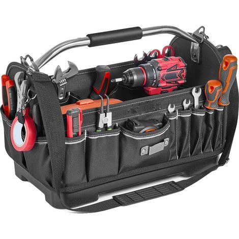 Borsa porta attrezzi con 33 tasche, base in plastica resistente, base da 16 pollici (1/2)