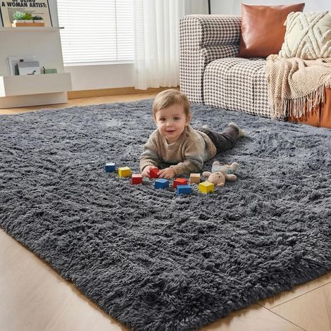 Tapis Salon Shaggy Tapis De Sol Grand pour Couloir Soft Tapis à Poils Longs Moelleux épais Antidérapant Intérieur (Gris,180 120cm) (1/5)