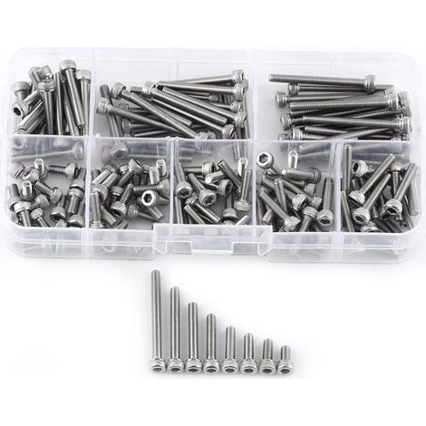 Coffret de Vis Boulon Hexagonale à Tête Cylindrique en Acier Inoxydable 304 M3 x 6/8/10/12/16/20/25/30mm 1Boîte /160Pcs (1/5)