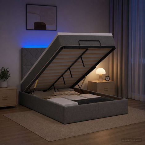 Cama tipo otomana con colchón y LED Gris oscuro 120 x 200 cm (1/5)