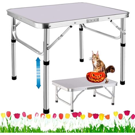 2ft Folding Table Portable Small Camping Picnic Table Garden Outdoor Foldable Dining Table with Aluminium Frame and Adjustable Height for Outdoor Indoor