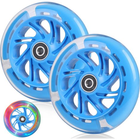 Roues lumineuses pour trottinette stunt, lot de 2 roues avec lumière LED, roues de rechange LED de 120 mm pour scooter avec roulements ABEC 9, dureté 88A, adaptées à tous les scooters (Bleu) (1/5)