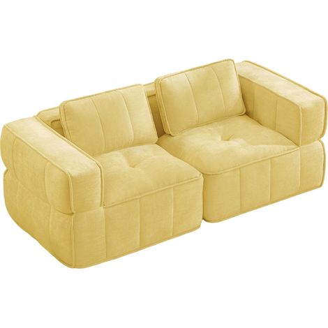Canapé 2 places modulable sans armature, tissu jaune, assise profonde, mousse haute densité 32D, confort immédiat pour salon moderne CHICFURN (1/5)
