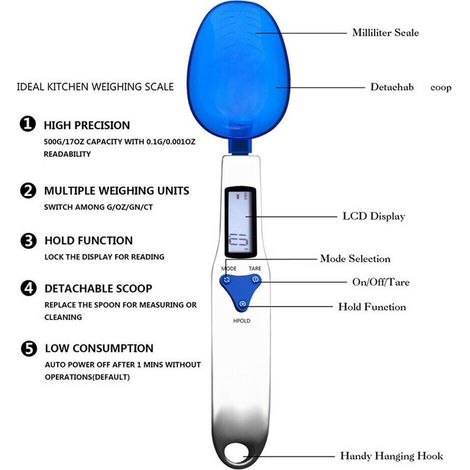 Digitaler Messlöffel (500 g/0,1 g), elektronische Küchenwaage mit LCD-Display, präzise Messung für die Küche (1/5)