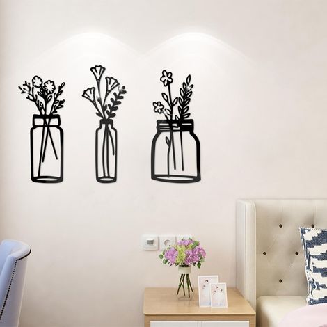 Décoration murale florale en 3 pièces : vase simple, tulipe, fil décoratif, sculpture murale florale pour la cuisine (1/3)
