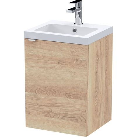 Hudson Reed Fusion Wall Hung 1-Door Vanity Unit with Basin 400mm Wide - Bleached Oak (1/4)
