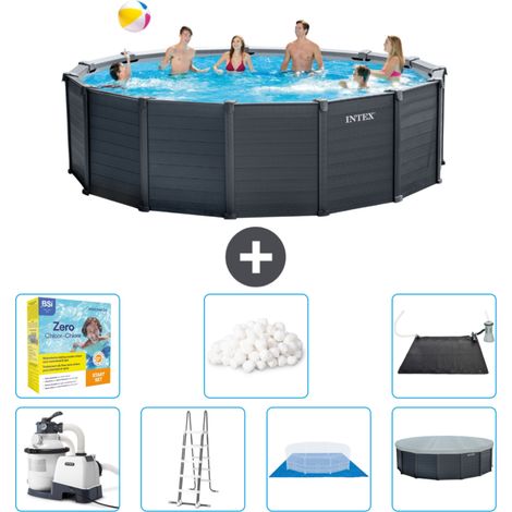 Intex runder Pool mit graphitgrauem Paneel – 478 x 124 cm –  Inklusive Zubehör CB50 (1/4)