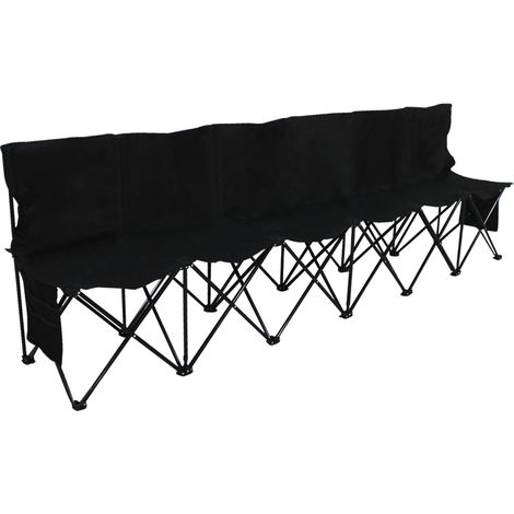 Homevive Silla Plegable de Camping para 6 Personas Banco de Playa Portátil con Respaldo Bolsillos Laterales para Familia Negro (1/5)