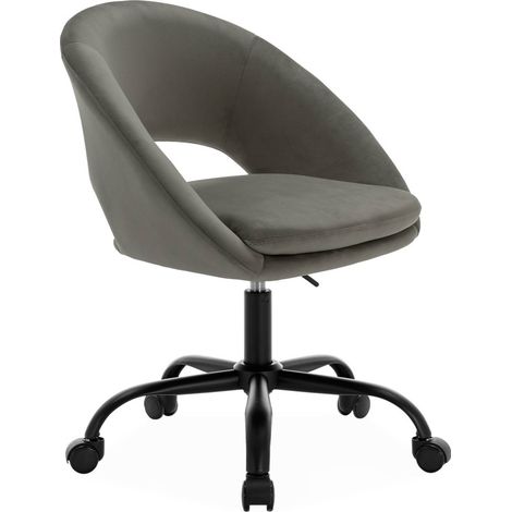 Chaise de bureau ronde à roulettes en velours gris. Pam. L 59 x P 60 x H 79 / 89cm