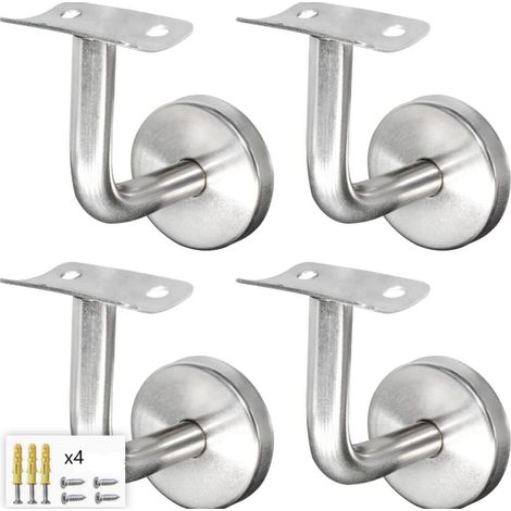 Support Main Courante Inox 304 pour Rampe Escalier Support Mural Rampe Bois Argent (4 Pièces) (1/4)