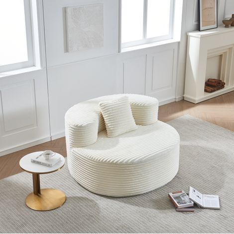Fauteuil pouf 112x105x59 cm en velours côtelé beige, sans montage pour salon – MEUBLIV (1/5)