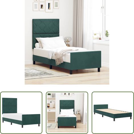 Lit moderne - Lit à ressorts avec tête de lit Vert foncé 80 x 200 cm Velours (1/5)