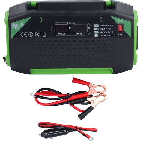 Ortviai Convertisseur de Courant Automobile 500 W, Onde Modifiée 12 V vers 220 V avec Écran LCD, 2 Prises + 2 USB + 2 Ports Rapides (1/5)