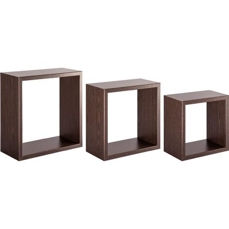 Étagère Décoration Murale - Salon, Chambre, Bureau - MDF, Wenge 35 X 35 X 15,5/30 X 30 X 15,5/25 X 25 X 15,5